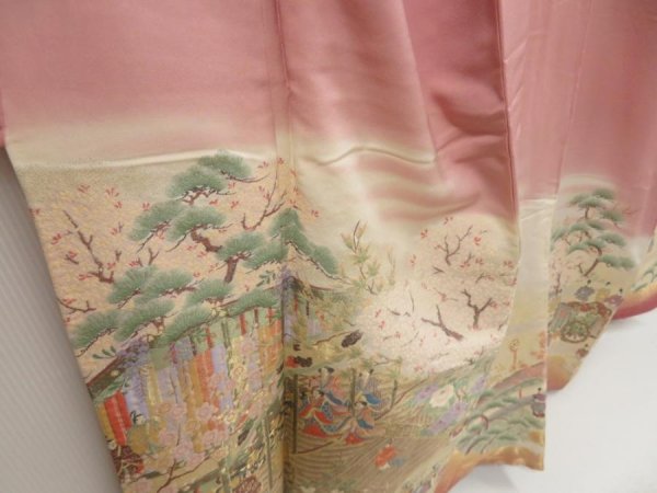 Photo3: 5403T10z1140  Japanese Kimono Silk IROTOMESODE JUKO-ORI Dull pink (3)