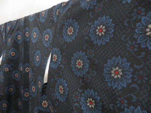 Photo2: 5403T12z730 Vintage Japanese Kimono Silk OSHIMA TSUMUGI Flower Black (2)