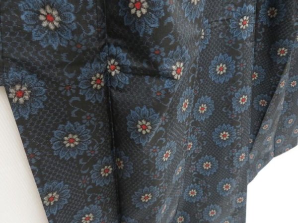 Photo3: 5403T12z730 Vintage Japanese Kimono Silk OSHIMA TSUMUGI Flower Black (3)