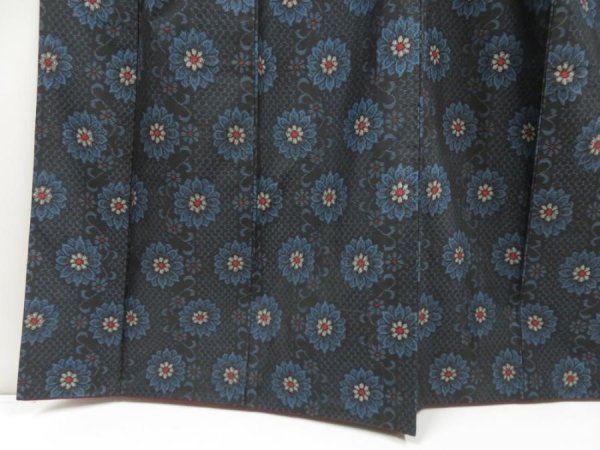 Photo4: 5403T12z730 Vintage Japanese Kimono Silk OSHIMA TSUMUGI Flower Black (4)
