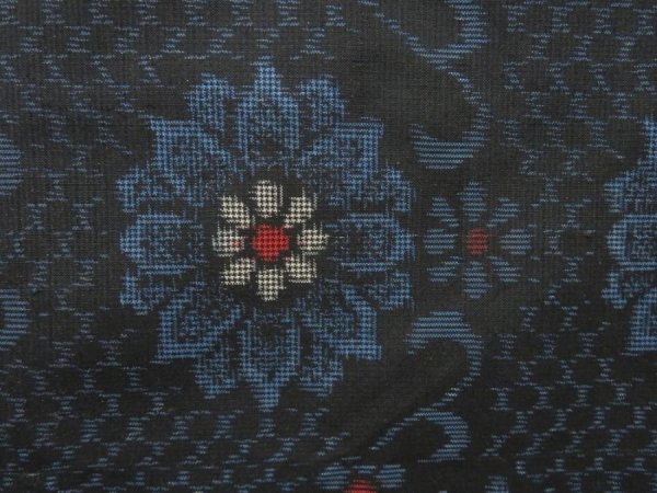 Photo6: 5403T12z730 Vintage Japanese Kimono Silk OSHIMA TSUMUGI Flower Black (6)