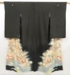 Photo1: 5403T13z790 Antique Japanese Kimono Silk TOMESODE Chrysanthemum Black (1)