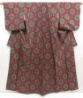 Photo1: 5403T14z690 Vintage Japanese Kimono Silk OSHIMA TSUMUGI Camellia Red (1)
