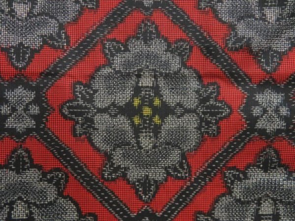 Photo6: 5403T14z690 Vintage Japanese Kimono Silk OSHIMA TSUMUGI Camellia Red (6)