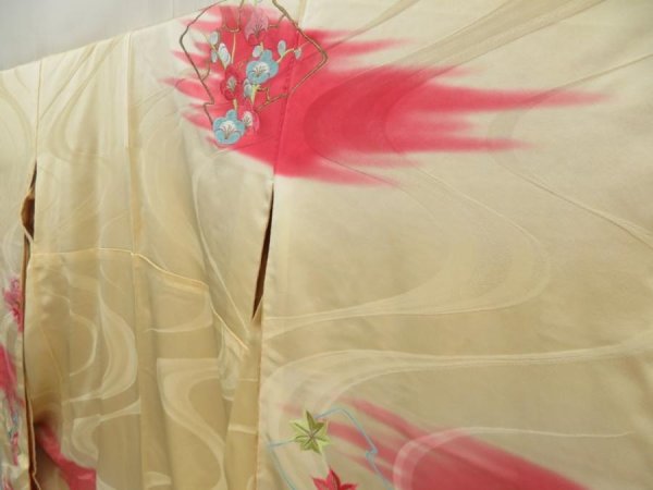 Photo2: 5404T12z1050 Vintage Japanese Kimono Silk FURISODE Phoenix Light cream (2)