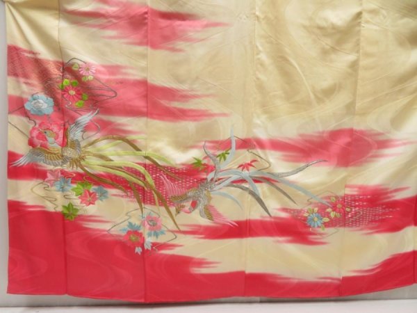 Photo3: 5404T12z1050 Vintage Japanese Kimono Silk FURISODE Phoenix Light cream (3)
