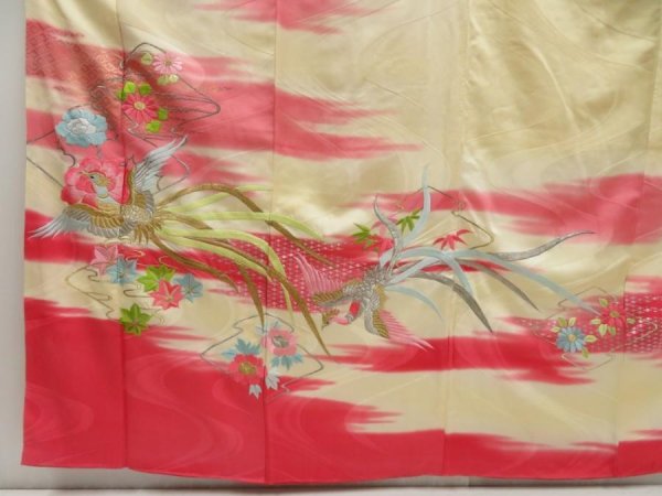 Photo4: 5404T12z1050 Vintage Japanese Kimono Silk FURISODE Phoenix Light cream (4)