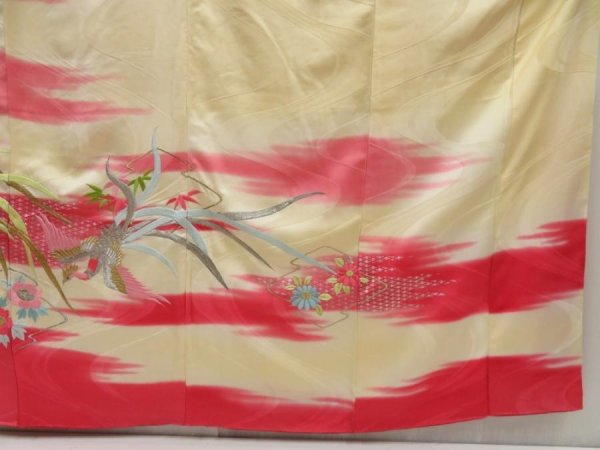 Photo5: 5404T12z1050 Vintage Japanese Kimono Silk FURISODE Phoenix Light cream (5)