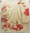 Photo1: 5404T14z1010 Vintage Japanese Kimono Silk FURISODE Chrysanthemum Light cream (1)