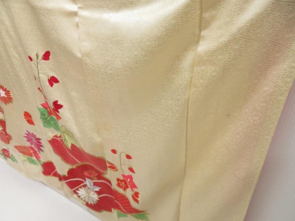 Photo4: 5404T14z1010 Vintage Japanese Kimono Silk FURISODE Chrysanthemum Light cream (4)
