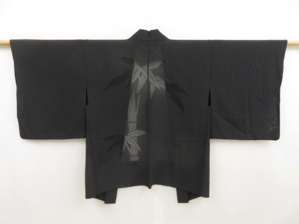 Photo1: 5404T01z330 Vintage Japanese Kimono Silk See through HAORI Bamboo Black (1)