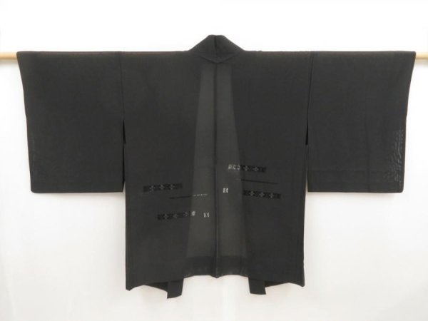 Photo1: 5404T03z290 Vintage Japanese Kimono Silk See through HAORI  Black (1)