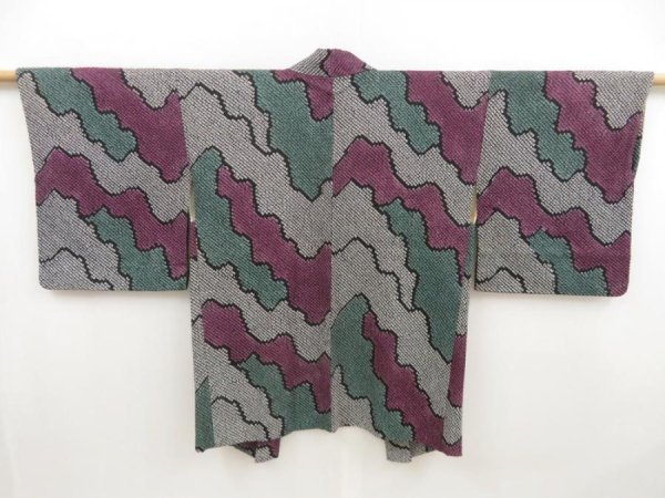 Photo1: 5404T06z490 Vintage Japanese Kimono Silk SHIBORI HAORI  Black (1)