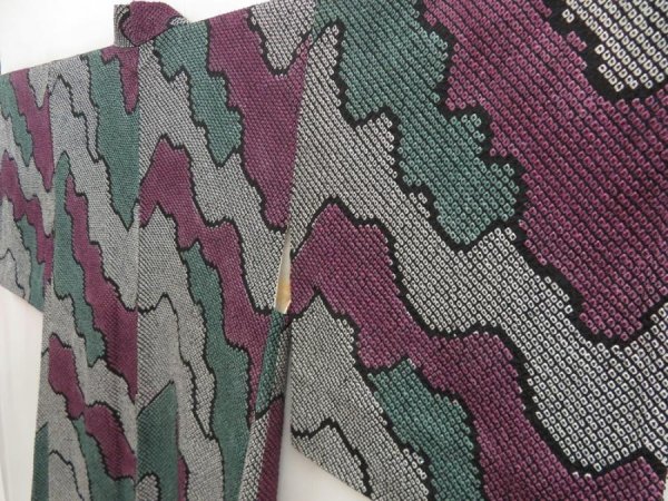 Photo2: 5404T06z490 Vintage Japanese Kimono Silk SHIBORI HAORI  Black (2)