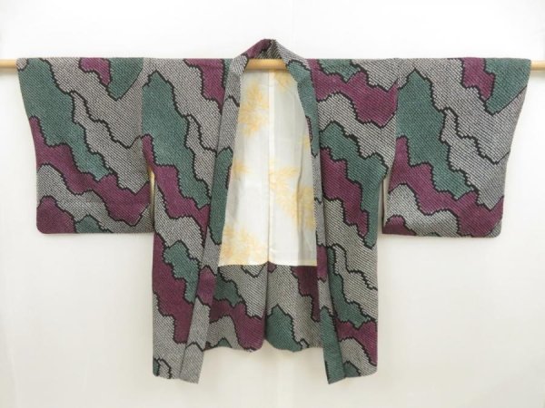 Photo5: 5404T06z490 Vintage Japanese Kimono Silk SHIBORI HAORI  Black (5)