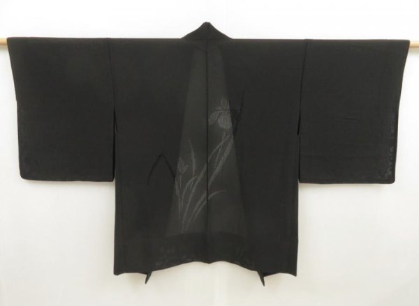 Photo1: 5404T07z340 Vintage Japanese Kimono Silk See through HAORI Iris Black (1)