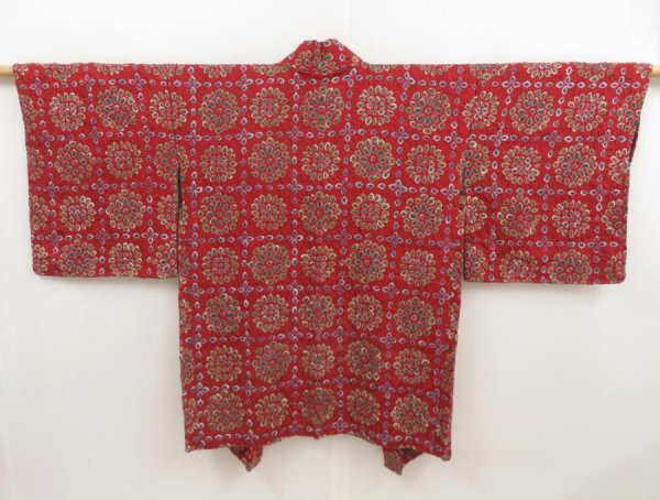 Photo1: 5404T08z610 Vintage Japanese Kimono Silk SHIBORI HAORI  Red-Brown (1)