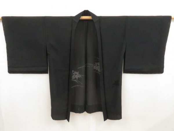 Photo5: 5404T09z300 Vintage Japanese Kimono Silk See through HAORI Flower Black (5)