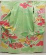 Photo1: 5404T11z1030 Vintage Japanese Kimono Silk FURISODE Royal cart Light green (1)