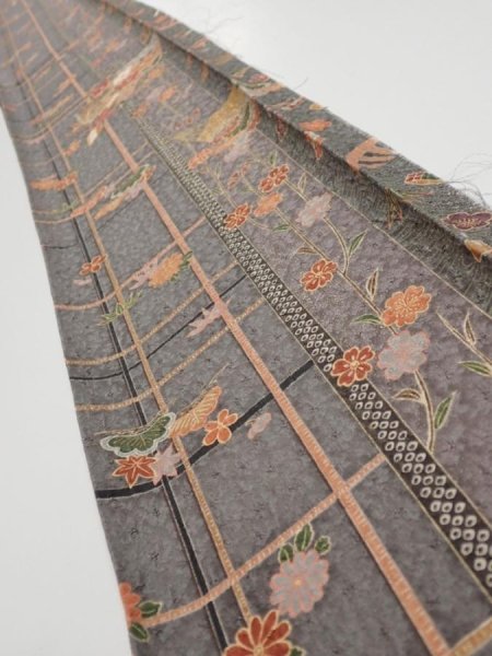 Photo1: 2B07z40  Japanese Kimono Silk  FABRIC Phoenix Gray 59.1x7.5 (1)