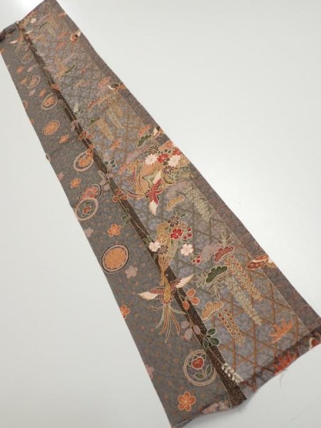 Photo1: 2B10z30  Japanese Kimono Silk  FABRIC Phoenix Gray 36.2x7.5 (1)