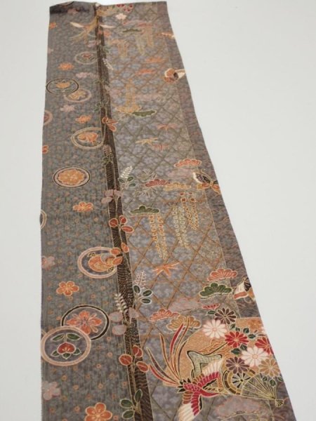 Photo4: 2B10z30  Japanese Kimono Silk  FABRIC Phoenix Gray 36.2x7.5 (4)