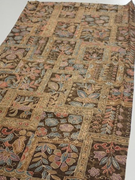 Photo3: 2B02z60  Japanese Kimono Silk  FABRIC Bird Dark brown 39.8x14.8 (3)