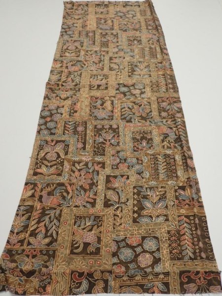 Photo5: 2B02z60  Japanese Kimono Silk  FABRIC Bird Dark brown 39.8x14.8 (5)