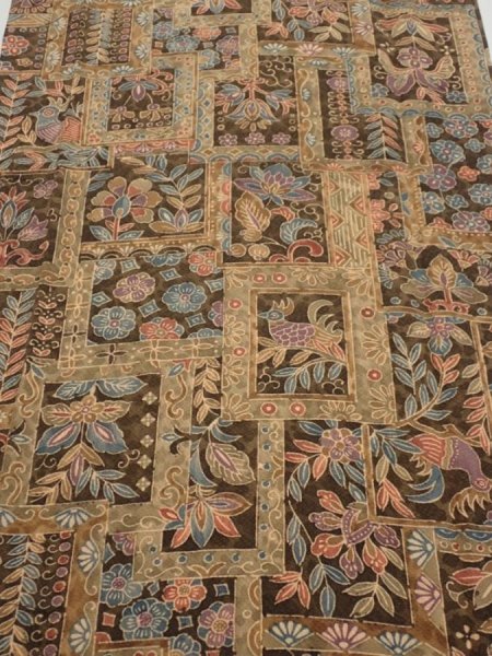 Photo1: 2B06z90  Japanese Kimono Silk  FABRIC Bird Dark brown 65.4x14.8 (1)