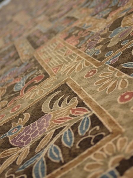 Photo4: 2B07z50  Japanese Kimono Silk  FABRIC Bird Dark brown 59.8x7.7 (4)