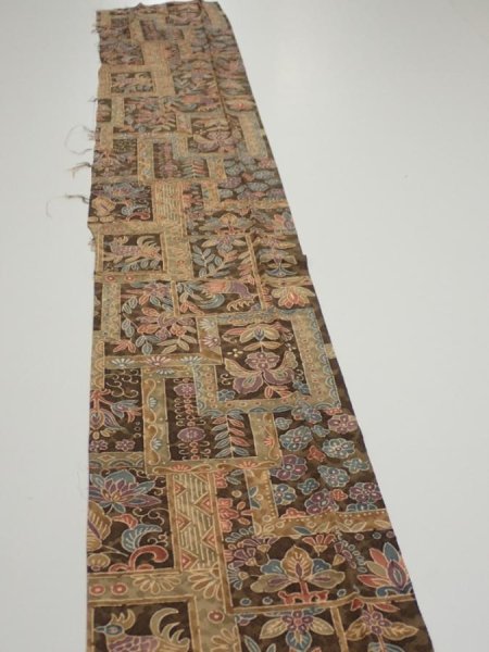 Photo3: 2B08z50  Japanese Kimono Silk  FABRIC Bird Dark brown 59.8x7.7 (3)