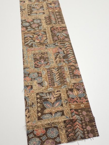 Photo2: 2B09z60  Japanese Kimono Silk  FABRIC Bird Dark brown 83.5x6.9 (2)