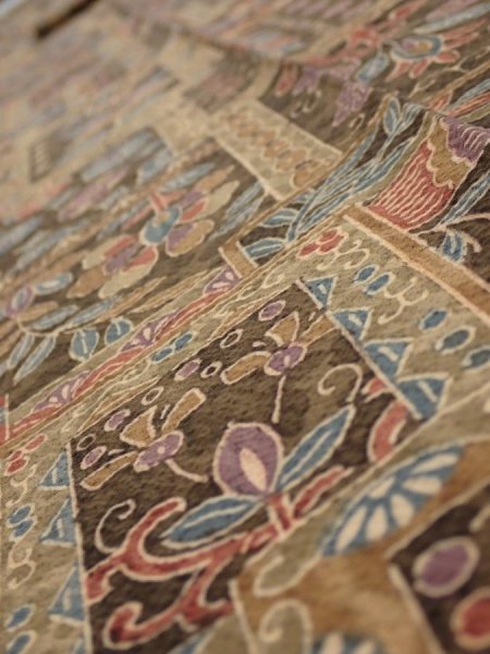 Photo4: 2B09z60  Japanese Kimono Silk  FABRIC Bird Dark brown 83.5x6.9 (4)