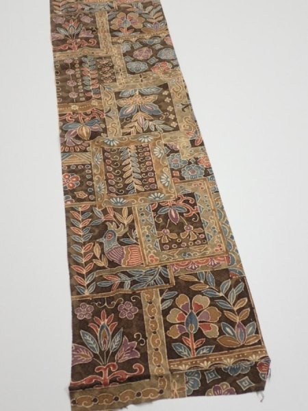 Photo3: 2B10z30  Japanese Kimono Silk  FABRIC Bird Dark brown 35.8x6.9 (3)