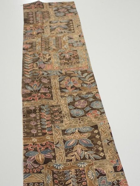 Photo4: 2B10z30  Japanese Kimono Silk  FABRIC Bird Dark brown 35.8x6.9 (4)