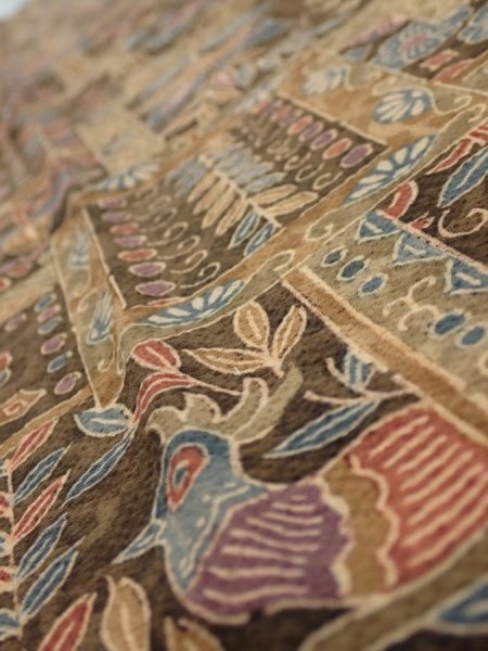 Photo5: 2B10z30  Japanese Kimono Silk  FABRIC Bird Dark brown 35.8x6.9 (5)