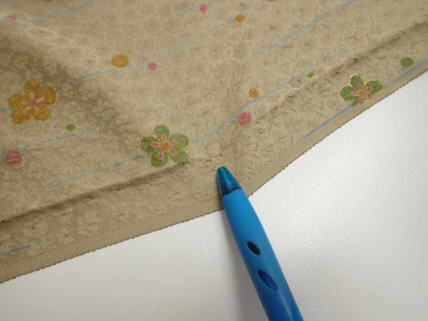 Photo6: 2B01z60  Japanese Kimono Silk  FABRIC Plum blossom Soft olive 42.5x15.0 (6)