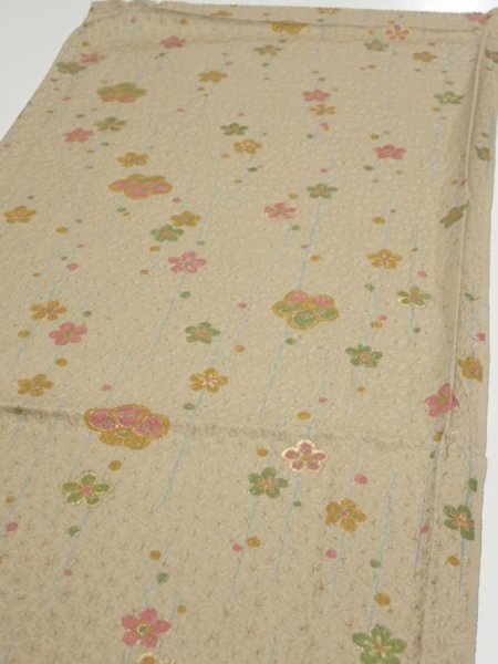 Photo3: 2B02z60  Japanese Kimono Silk  FABRIC Plum blossom Soft olive 42.5x15.0 (3)