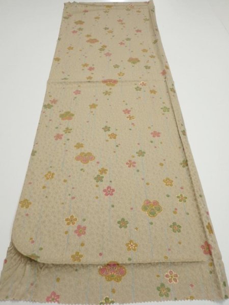 Photo5: 2B02z60  Japanese Kimono Silk  FABRIC Plum blossom Soft olive 42.5x15.0 (5)