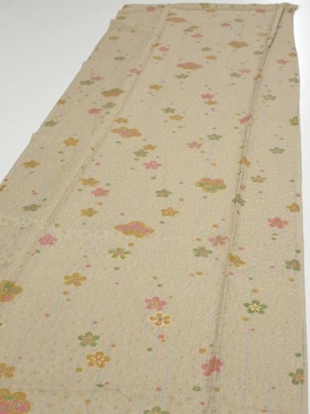 Photo3: 2B04z90  Japanese Kimono Silk  FABRIC Plum blossom Soft olive 66.9x15.0 (3)