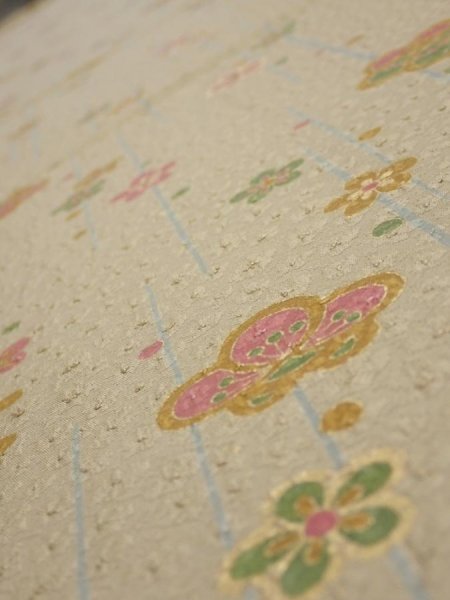 Photo4: 2B04z90  Japanese Kimono Silk  FABRIC Plum blossom Soft olive 66.9x15.0 (4)