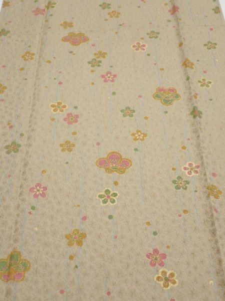 Photo1: 2B05z90  Japanese Kimono Silk  FABRIC Plum blossom Soft olive 66.5x15.0 (1)