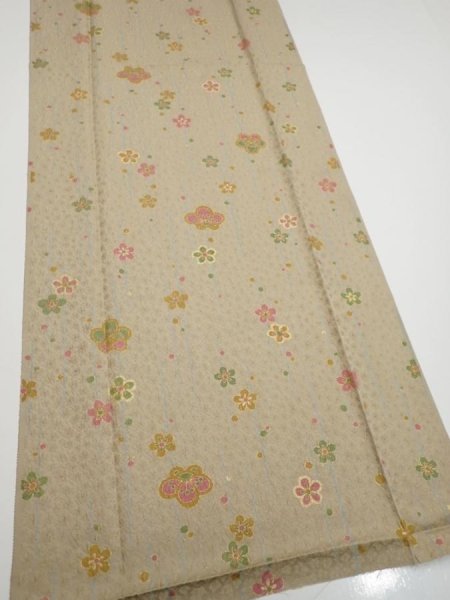 Photo2: 2B05z90  Japanese Kimono Silk  FABRIC Plum blossom Soft olive 66.5x15.0 (2)