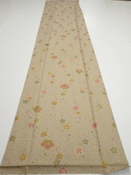 Photo5: 2B06z90  Japanese Kimono Silk  FABRIC Plum blossom Soft olive 66.9x15.0 (5)