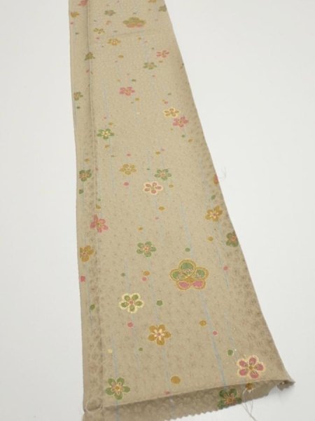 Photo2: 2B07z50  Japanese Kimono Silk  FABRIC Plum blossom Soft olive 61.0x7.3 (2)