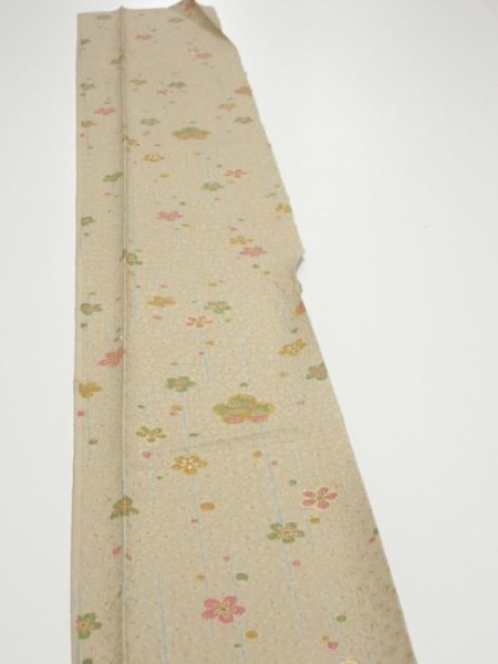 Photo3: 2B07z50  Japanese Kimono Silk  FABRIC Plum blossom Soft olive 61.0x7.3 (3)