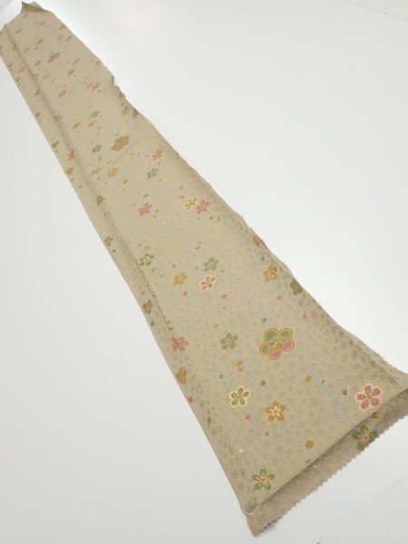 Photo4: 2B07z50  Japanese Kimono Silk  FABRIC Plum blossom Soft olive 61.0x7.3 (4)