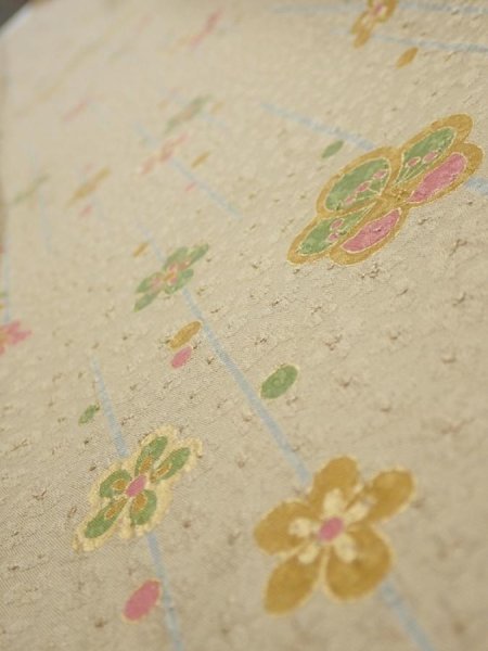Photo5: 2B07z50  Japanese Kimono Silk  FABRIC Plum blossom Soft olive 61.0x7.3 (5)