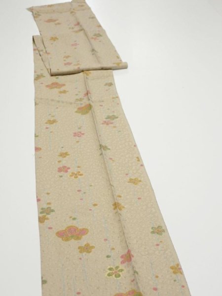 Photo3: 2B09z60  Japanese Kimono Silk  FABRIC Plum blossom Soft olive 87.4x7.5 (3)