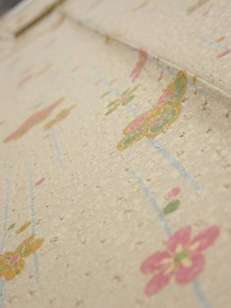 Photo4: 2B09z60  Japanese Kimono Silk  FABRIC Plum blossom Soft olive 87.4x7.5 (4)